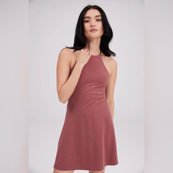 Girlfriend Collective Naomi High Neck Crossback Workout Dress Fig Women’s Medium - Picture 1 of 6